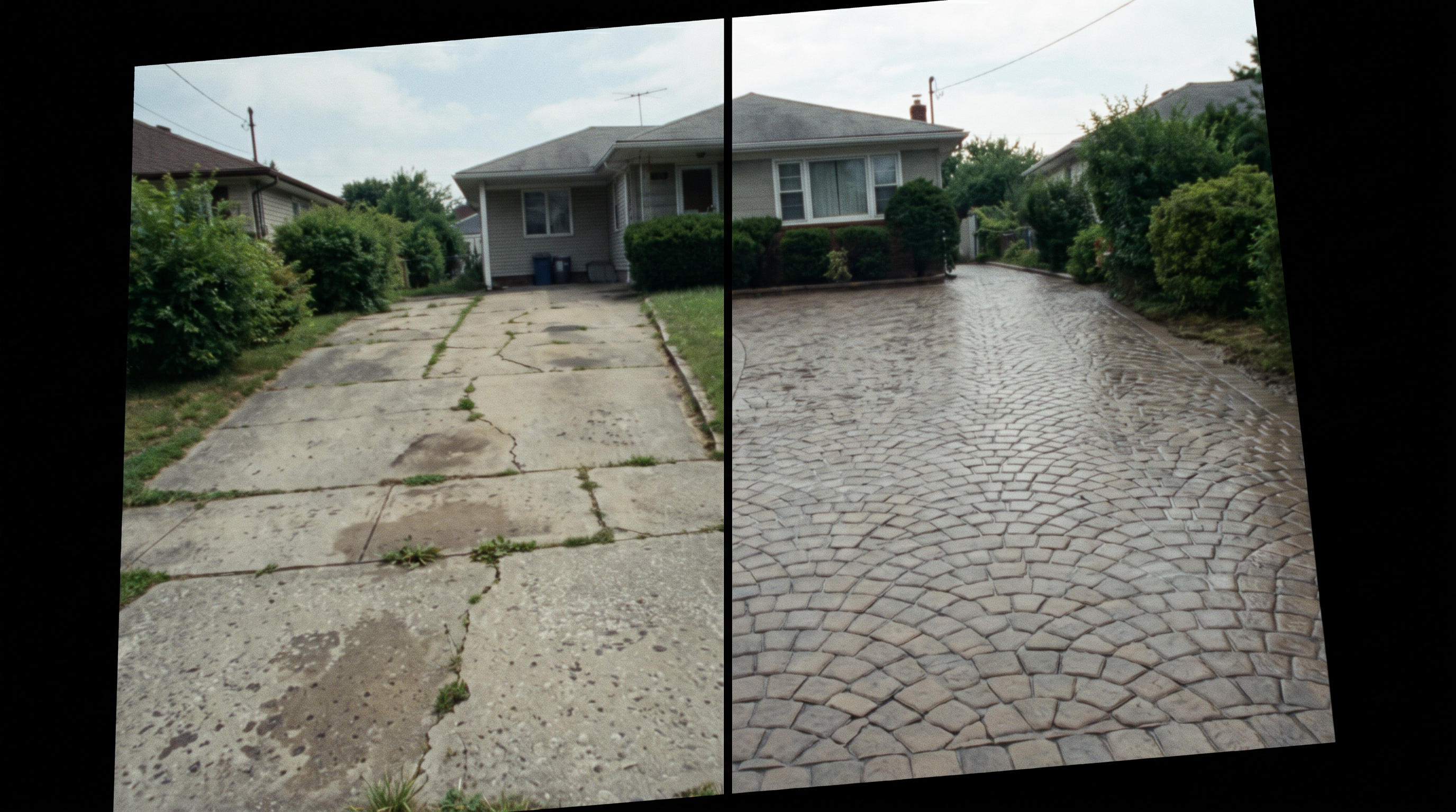 Before and after paver driveway transformation